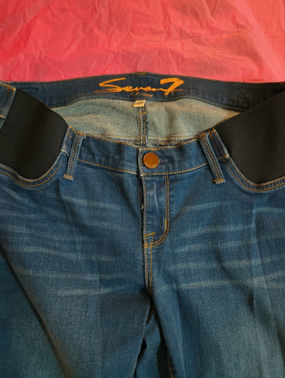 Seven7 Maternity Dark Blue Straight Leg Jeans with Side Button Detail Sz 12 - Picture 3 of 5